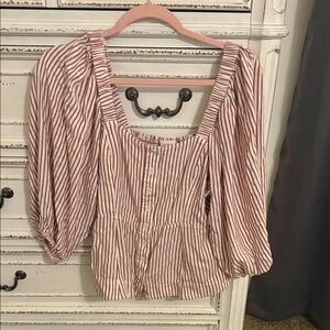 CAbi Red and White Striped Blouse